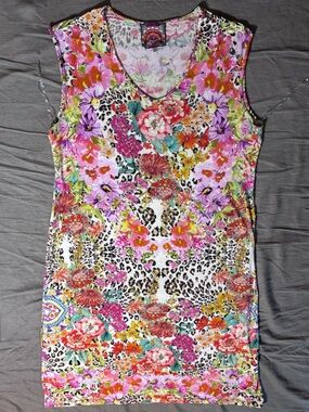 Johnny Was Pink, Yellow & Green Embroidered Floral Patch Top